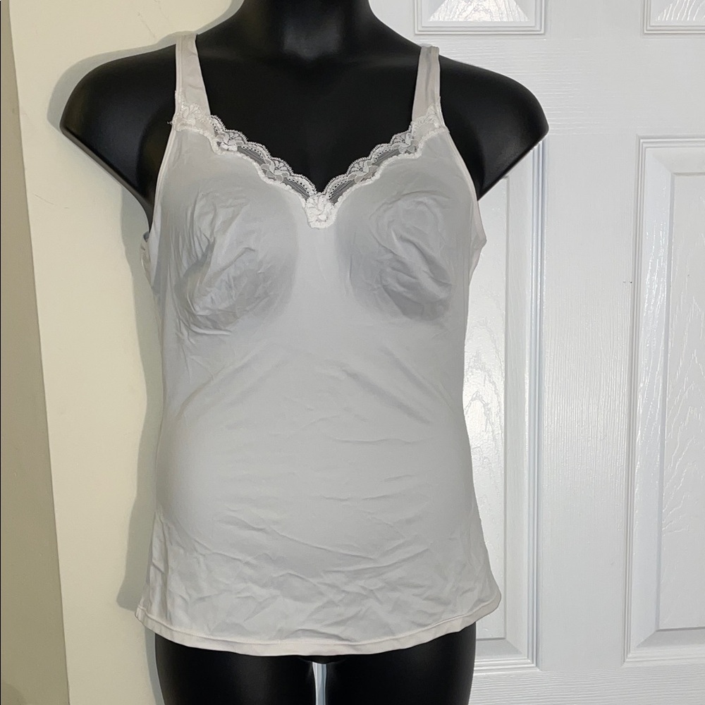 ENCHANTED White Lace Trim STRETCH Satin ADJ STRAPS CAMISOLE 1X
